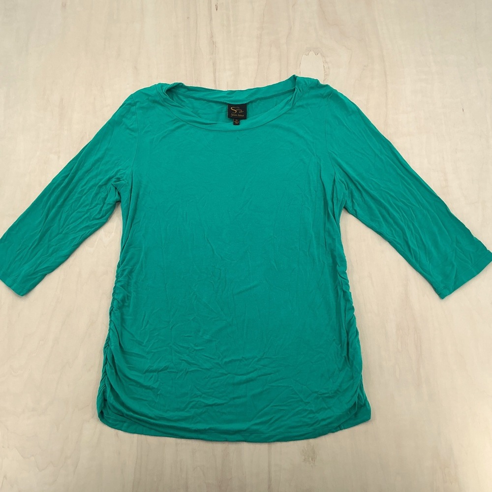 Serena Williams Signature Statement Top Women XL Teal Rayon Ruched Casual